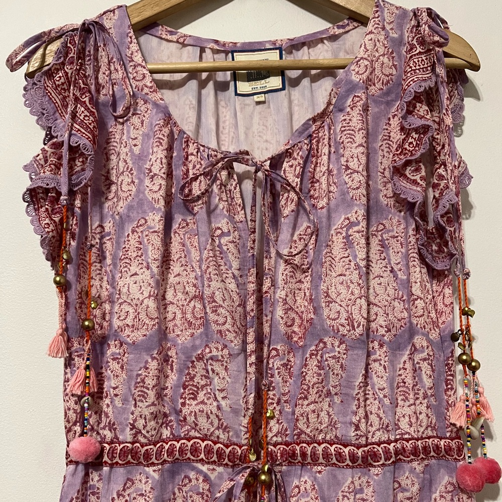 Bell by Alicia Bell Silk cotton boho midi pink purple paisley XS - Picture 4 of 8